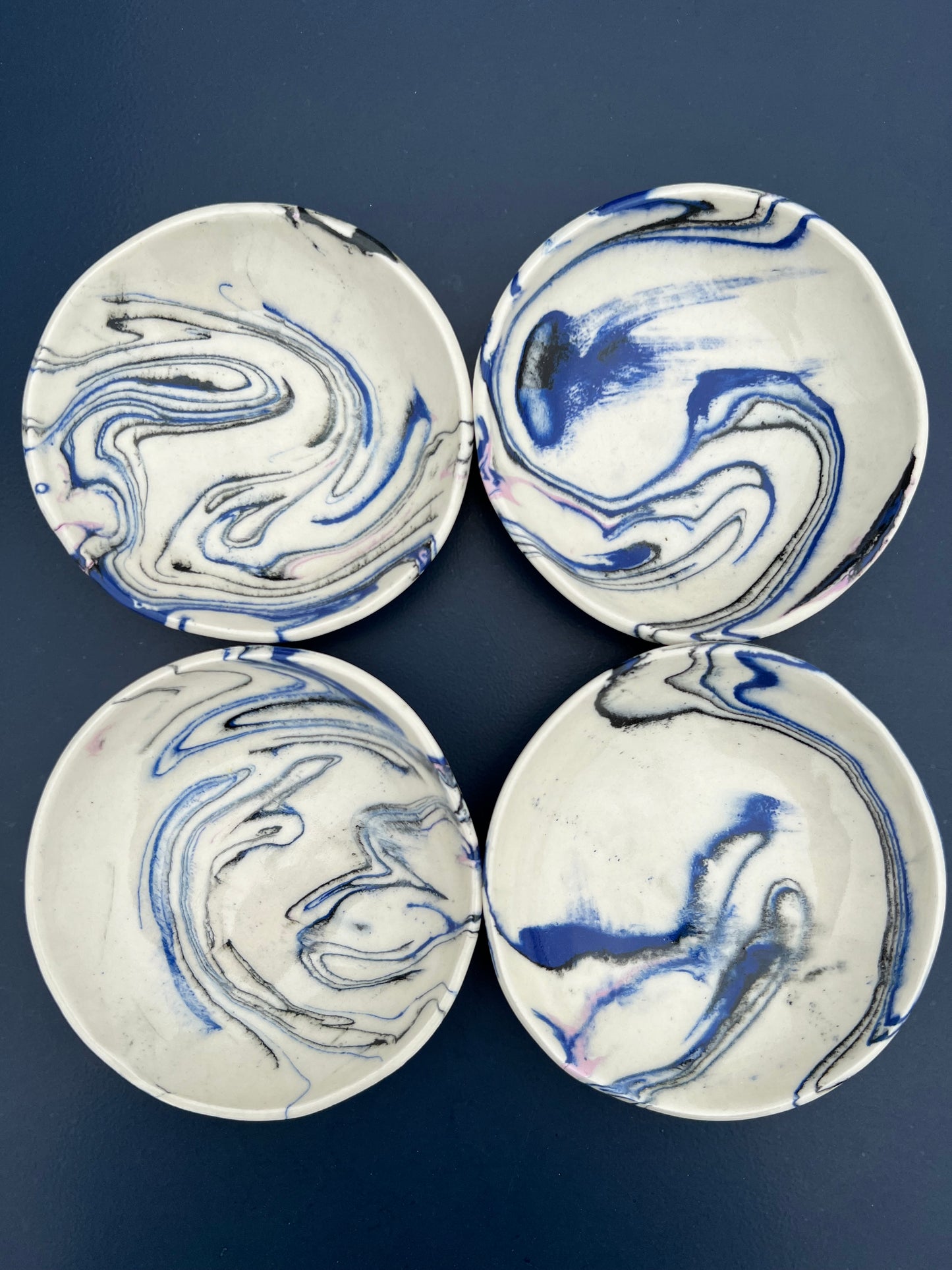 limited edition - set of four marble blue, black and pink side dishes