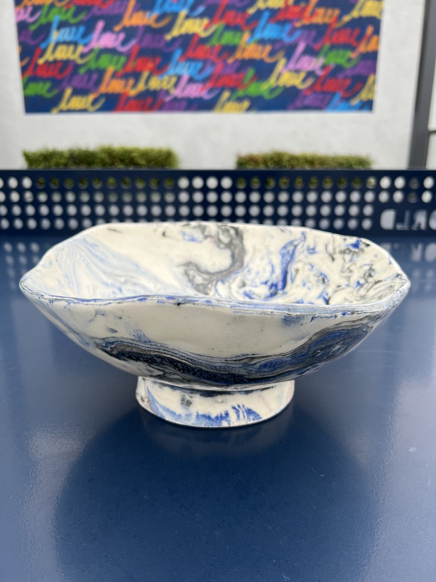 large marble blue and black bowl