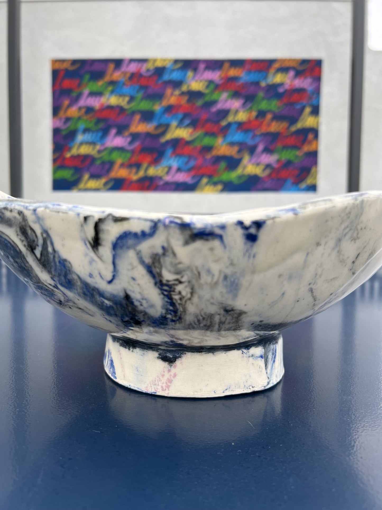 large marble blue and black bowl